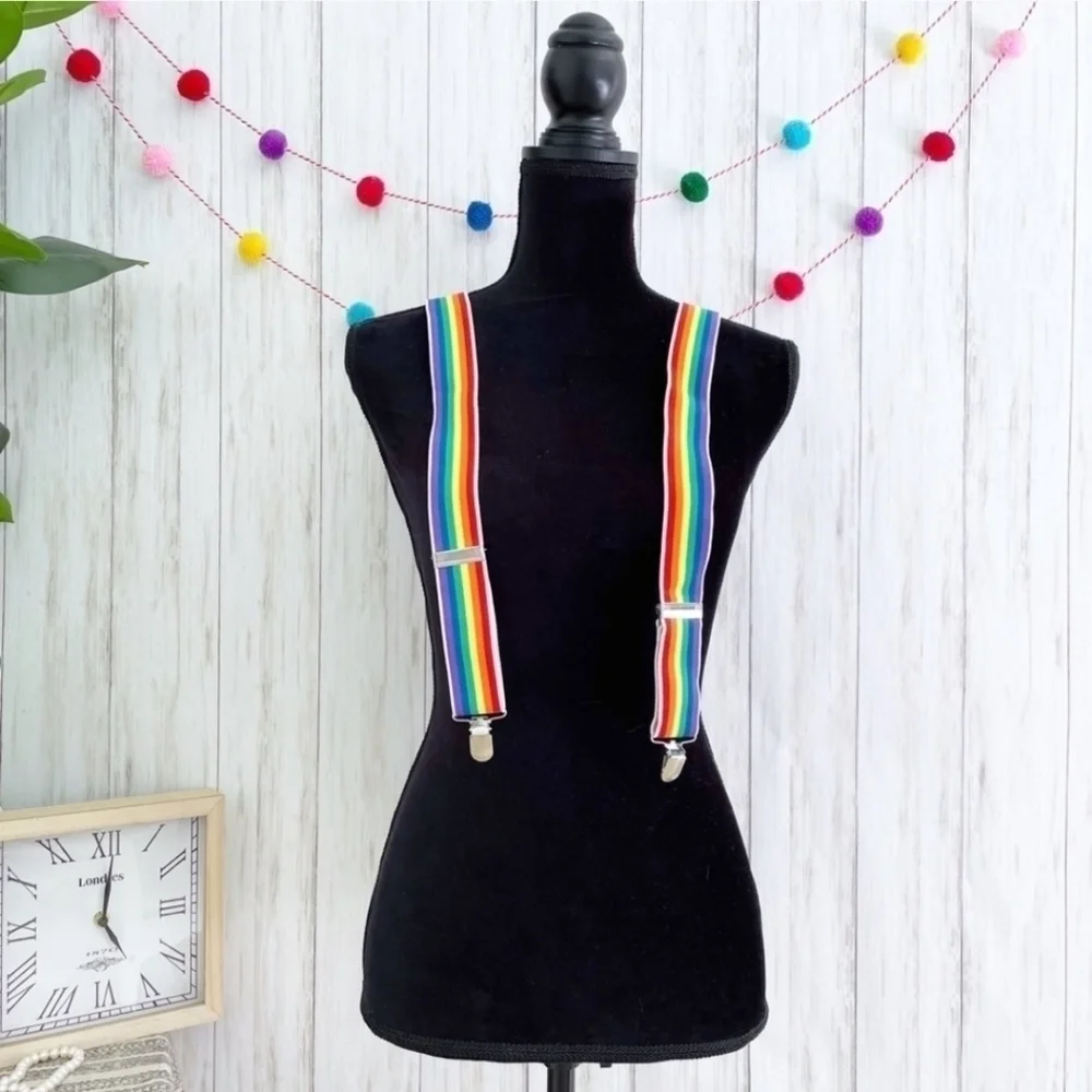 Amscan Elastic Rainbow Stripe Suspenders Unisex Mork & Mindy Child Adult OS New